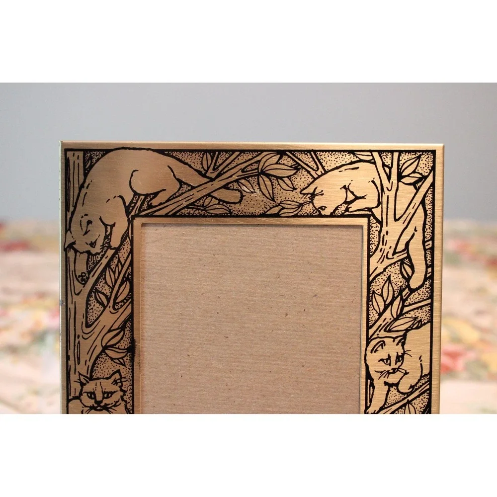 Brass Tone Cat Kitten Frame 3x4 Cottagecore MCM Grandmillenial